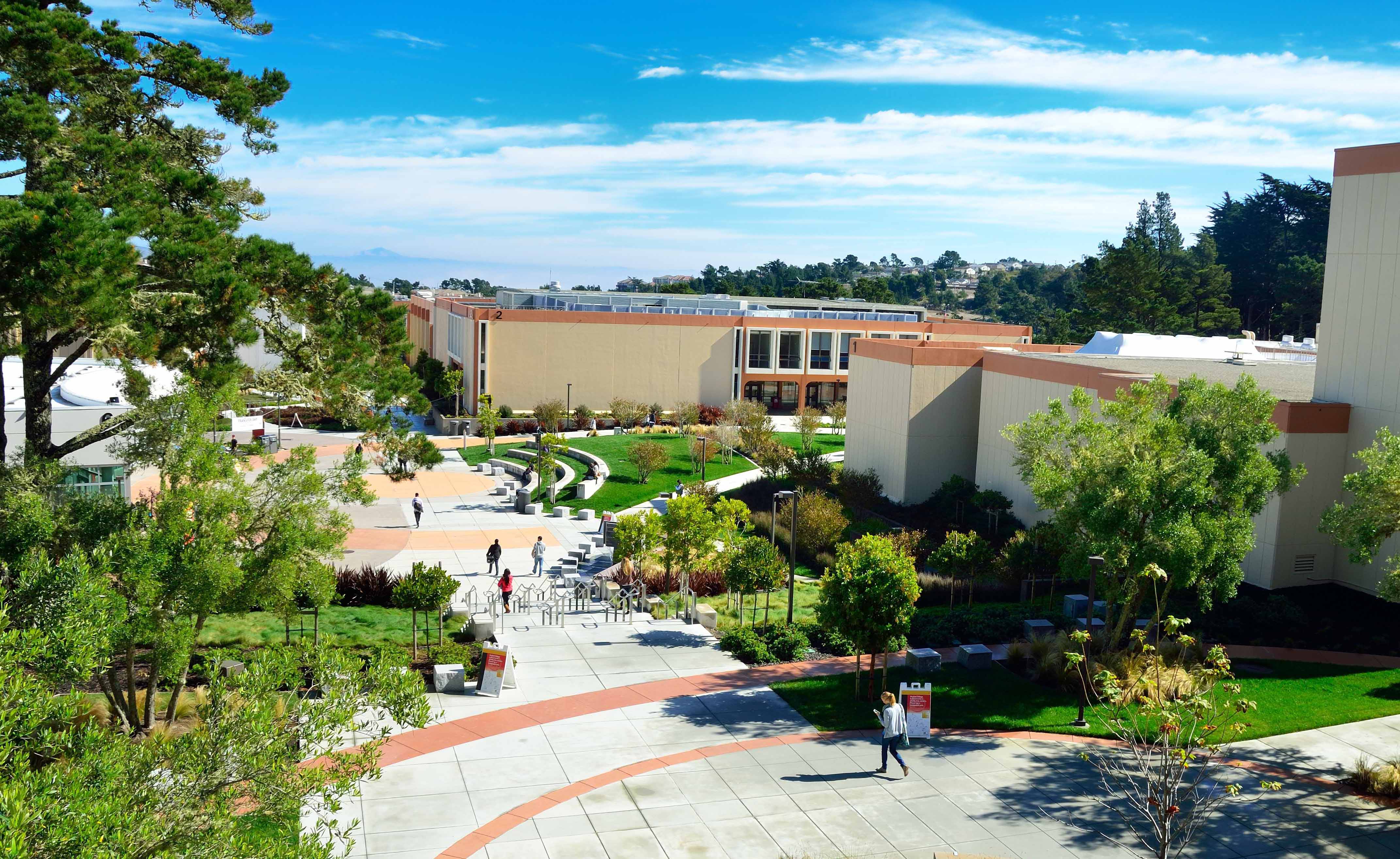 Skyline College campus in San Bruno with sweeping views of the San Francisco Peninsula and Pacific coastline