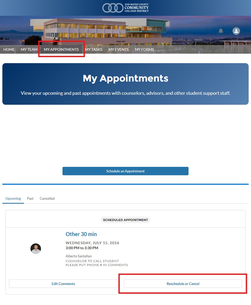 Reschedule or cancel appointment