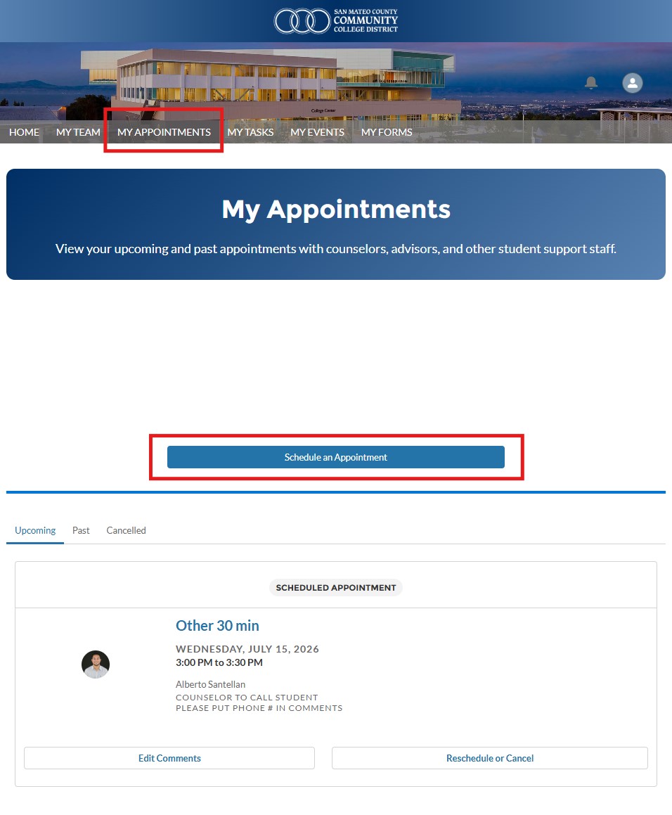 click Schedule my appointment