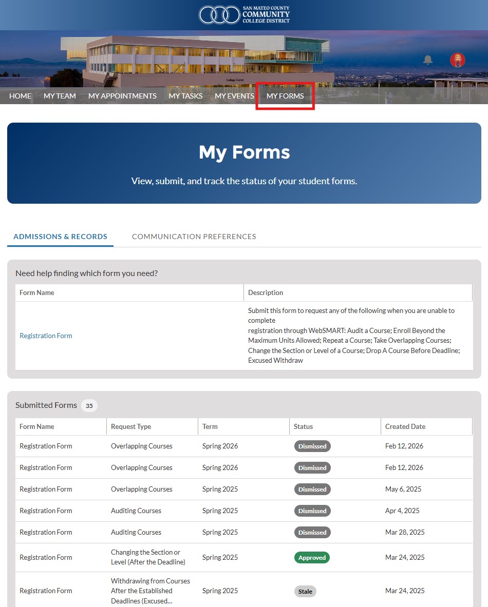 Click on My form