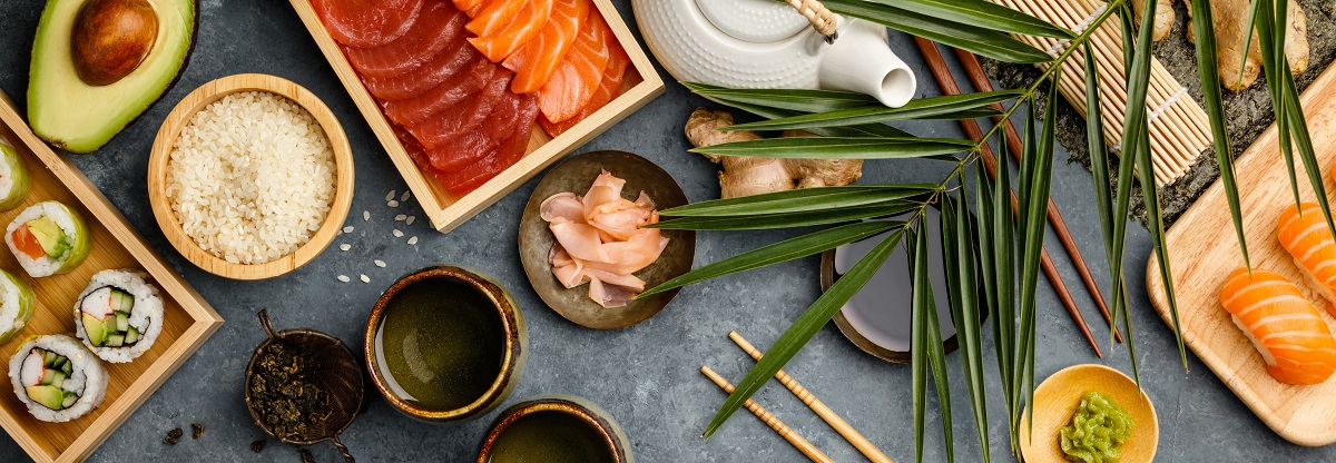 spread of Japanese sushi