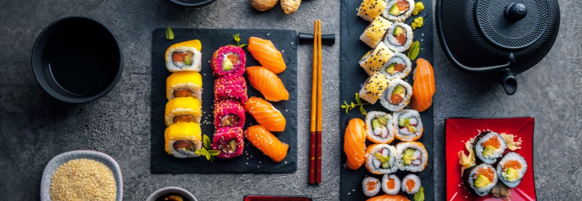 spread of Japanese sushi