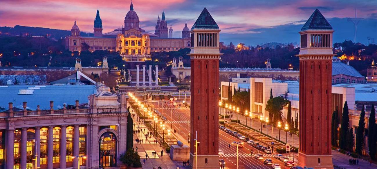 Barcelona, Spain Evening view of Barcelona, Spain