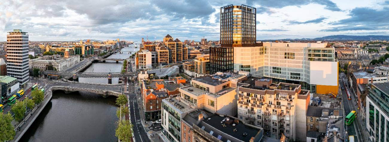 Aerial view of Dublin and river Liffey in summer, Ireland